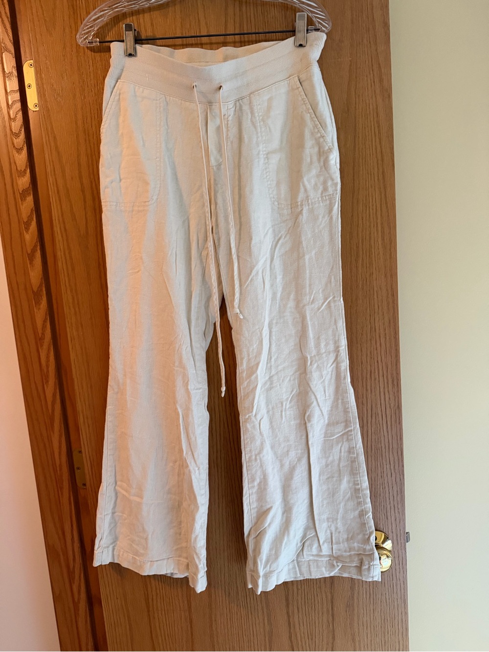 Urban Outfitters Cream Drawstring Wide-Leg Linen